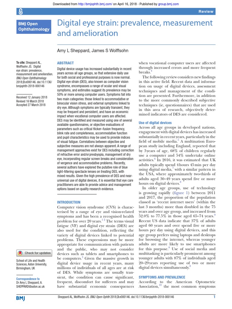 Digital Eye Strain Prevalence Measurement and Amel PDF Human Eye