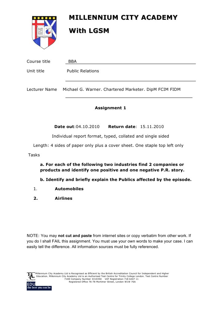 BBA PR Assignment Brief | PDF | Business