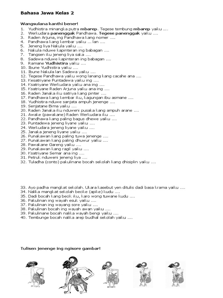 Latihan Soal B Jawa Kls 2 2019