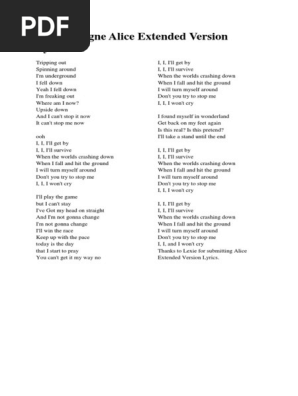 Avril Lavigne Alice Extended Version Lyrics Song Structure