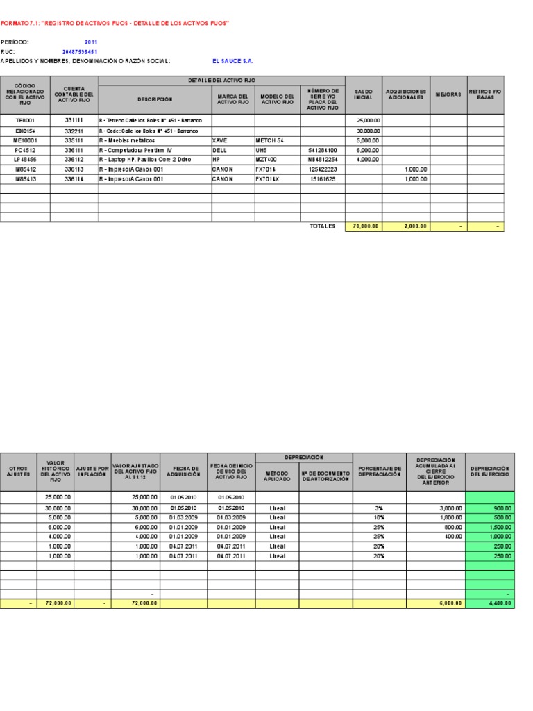 Formato Activo Fijo | PDF | Depreciación | Economía Financiera