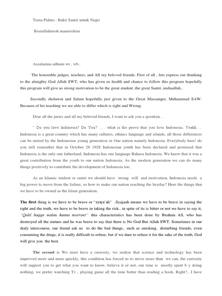 Pidato Bahasa Inggris Festival Santri Indonesia Religion And Belief