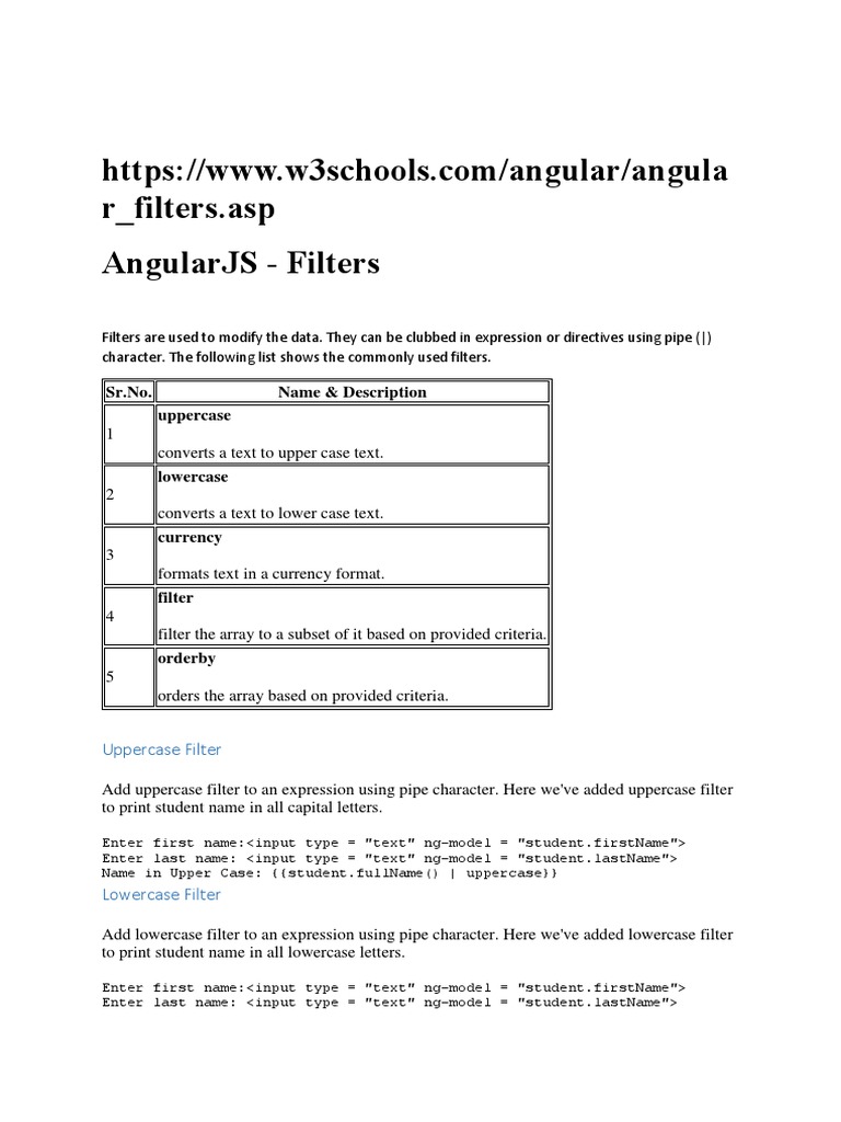 AngularJS Data Modification Filters | PDF