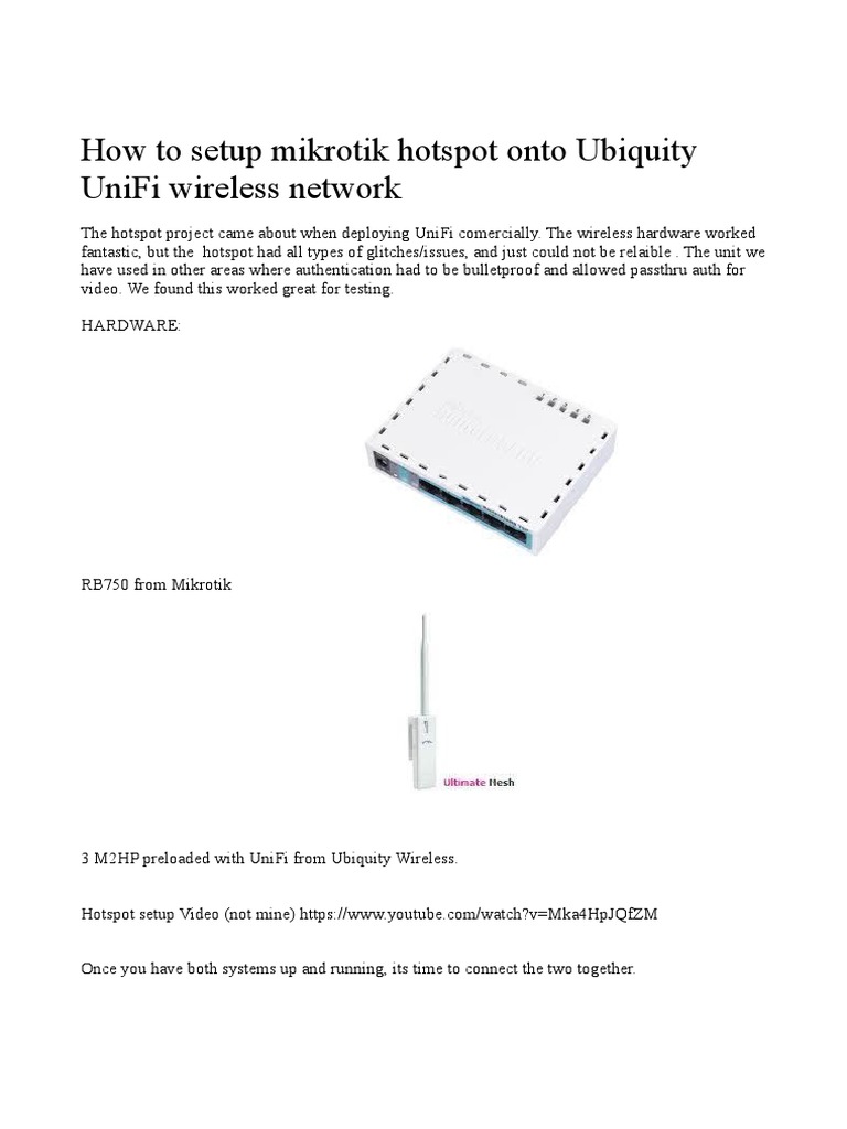 Image showcasing Mikrotik Hotspot Setup for UniFi Network | PDF