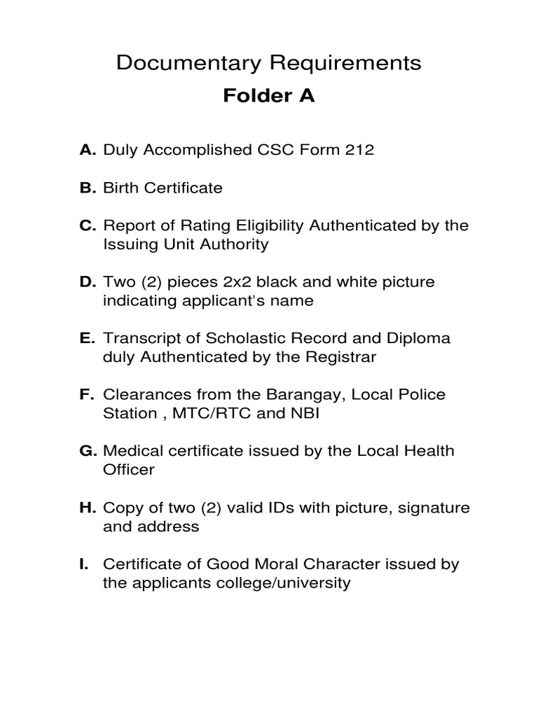 Documentary Requirements 2019 PDF