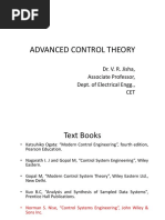 Advanced Control Theory: Dr. V. R. Jisha, Associate Professor, Dept. of Electrical Engg., CET