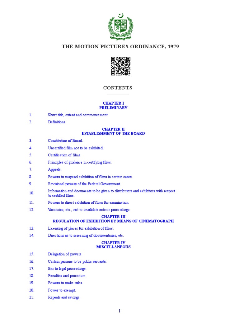 The Motion Pictures Ordinance, 1979 PDF Federal Government Of The
