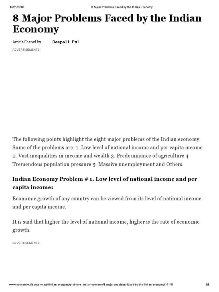 8 Major Problems Faced by The Indian Economy | PDF | Economy Of India ...