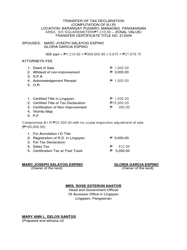 Transfer Tax Declaration Process in Pangasinan | PDF | Law