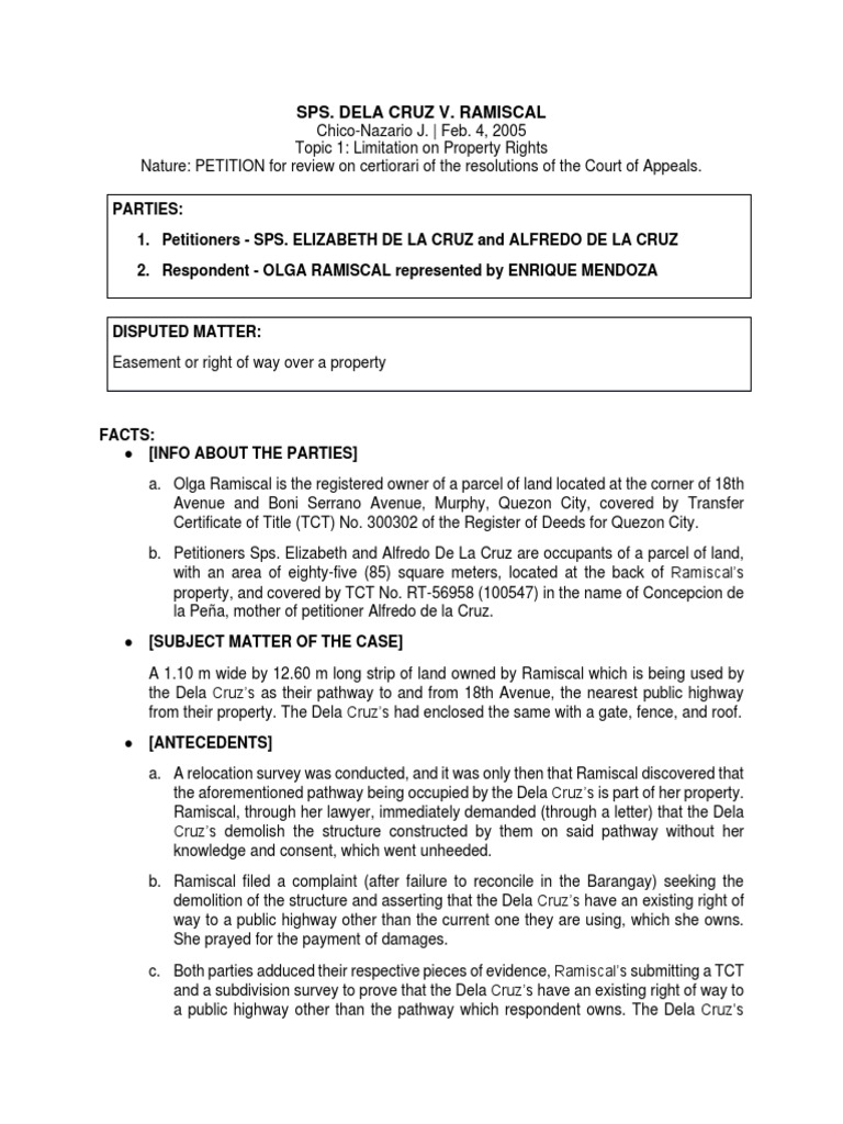 Sps. Dela Cruz v. Ramiscal (Manalastas) PDF Laches (Equity