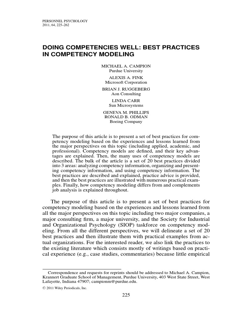 Doing Competencies Well Best Practices In Competency Modeling Pdf