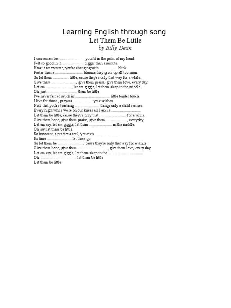 Learning English Through Song Let Them Be Little: by Billy Dean | PDF | Home &amp; Garden
