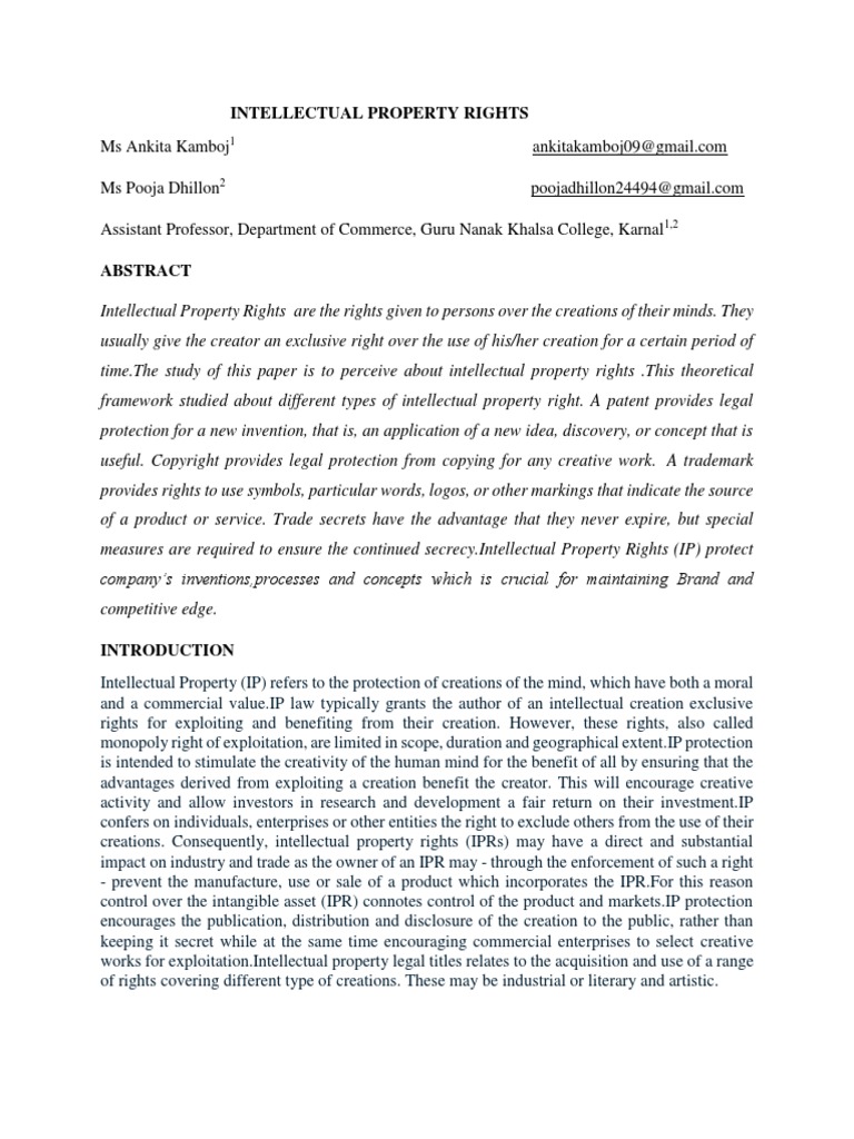 Intellectual Property Rights | PDF | Copyright | Patent