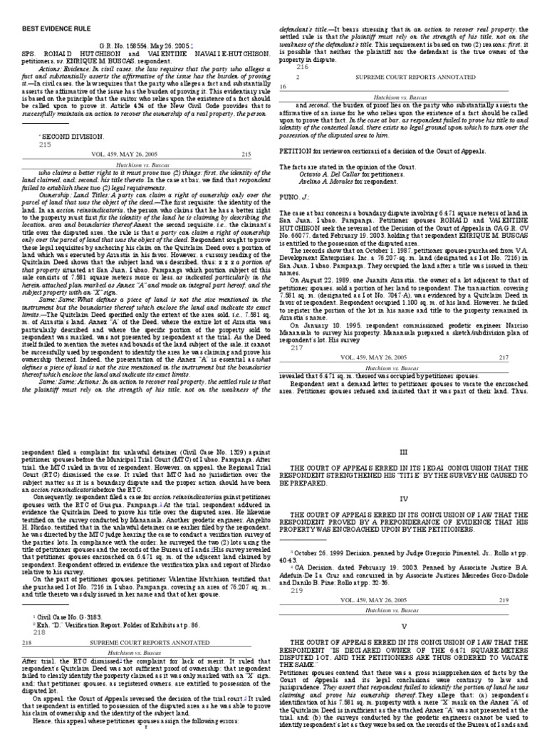 Best Evidence Rule Cases PDF Burden Of Proof (Law) Real Property