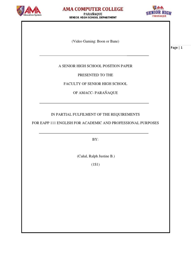 Position Paper Template 1 1 | PDF | Video Games | Communication