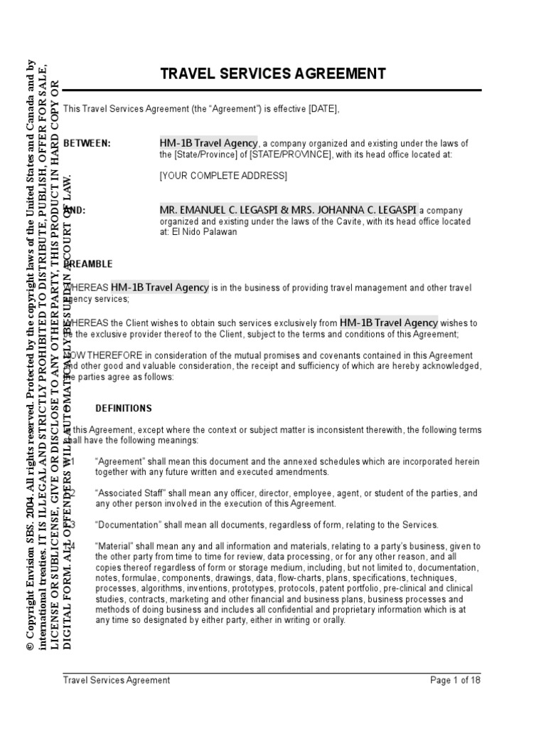 Travel Services Agreement and Client PDF Liability Insurance