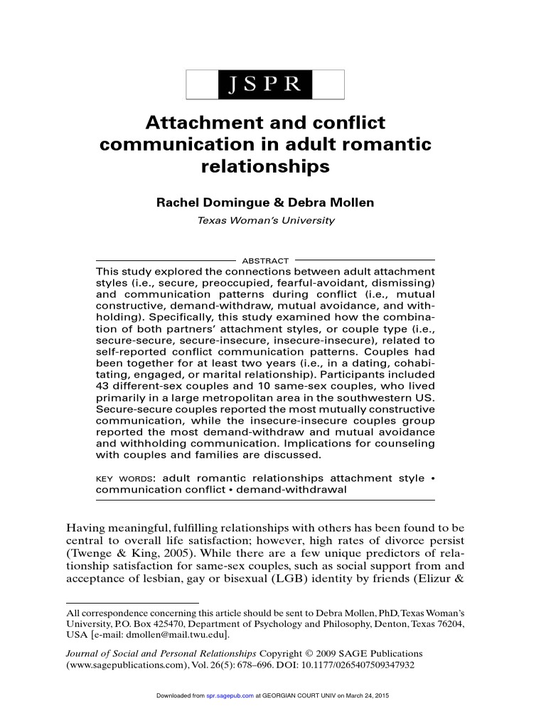 Attachment and Conflict Communication in Adult Romantic Relationships ...