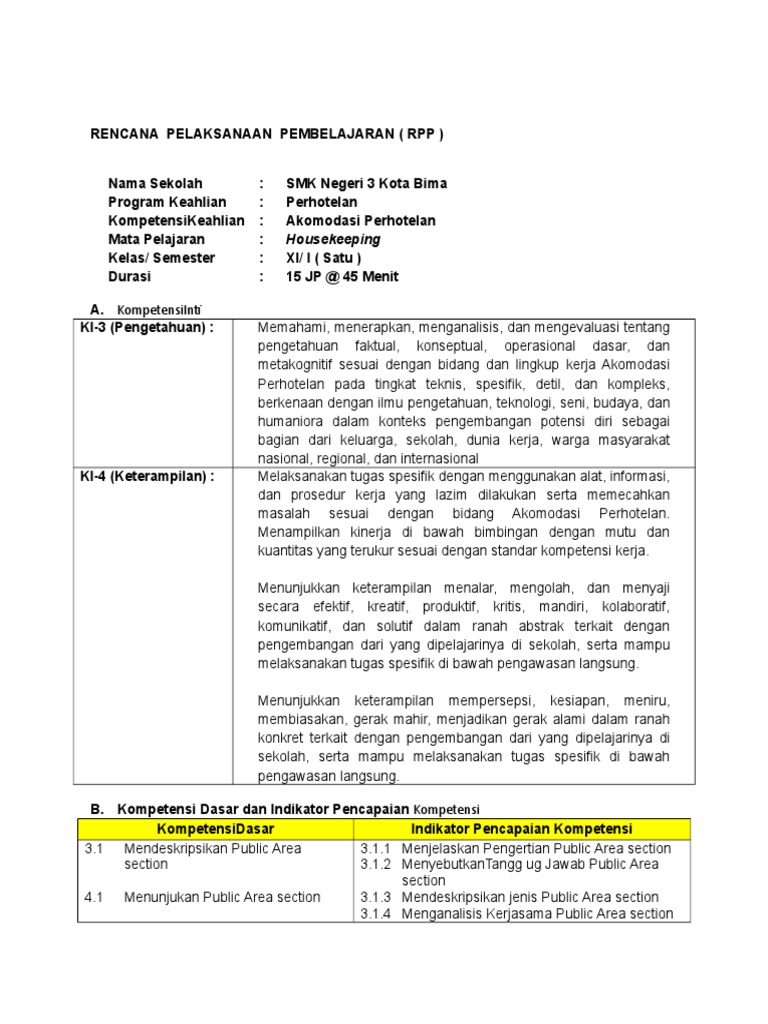 RPP Pembelajaran Public Area Hotel | PDF | Karier & Perkembangan | Seni