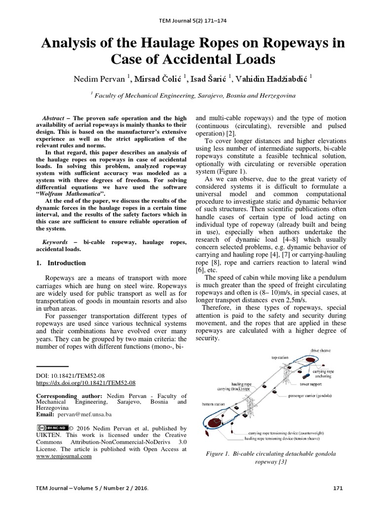 Analysis of The Haulage Ropes On Ropeways in Case of Accidental Loads ...