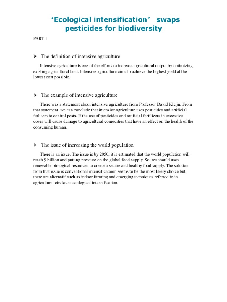 Ecological Intensification in Agriculture | PDF