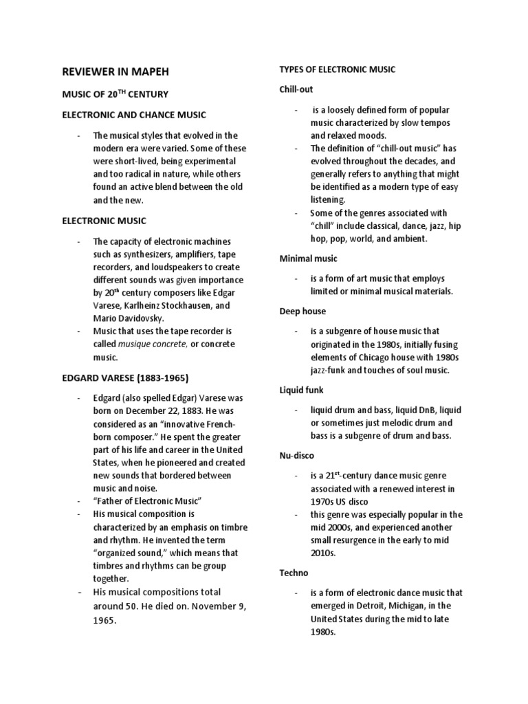 Reviewer in Mapeh Music of 20 Century Electronic and Chance Music