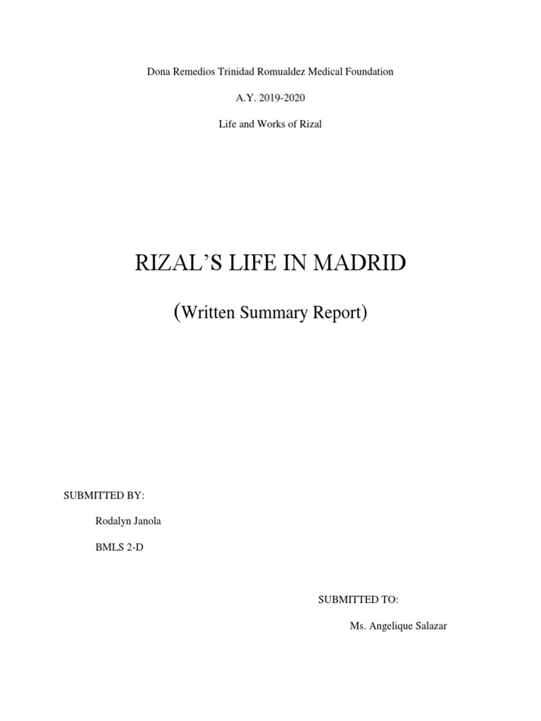 Rizal's Life in Madrid PDF Madrid Educational Stages