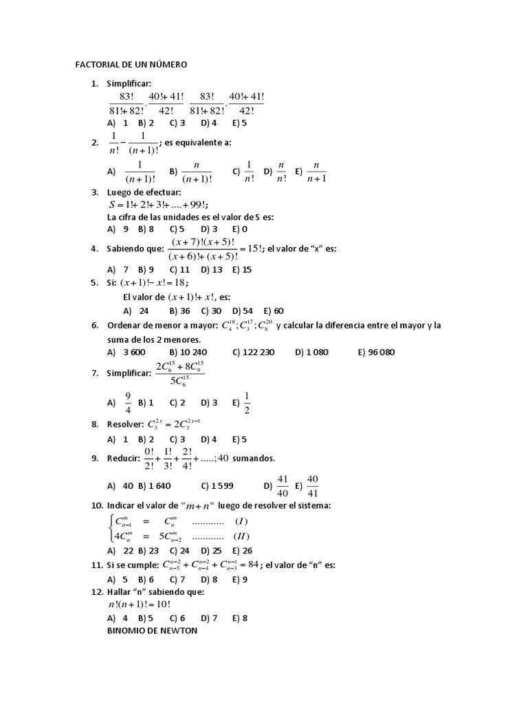 Ejercicios Resueltos de Factoriales | PDF | Combinatoria | Enseñanza de ...