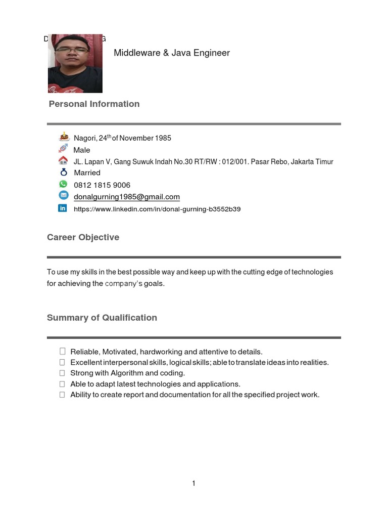 Personal Information: Middleware & Java Engineer | PDF | Application ...