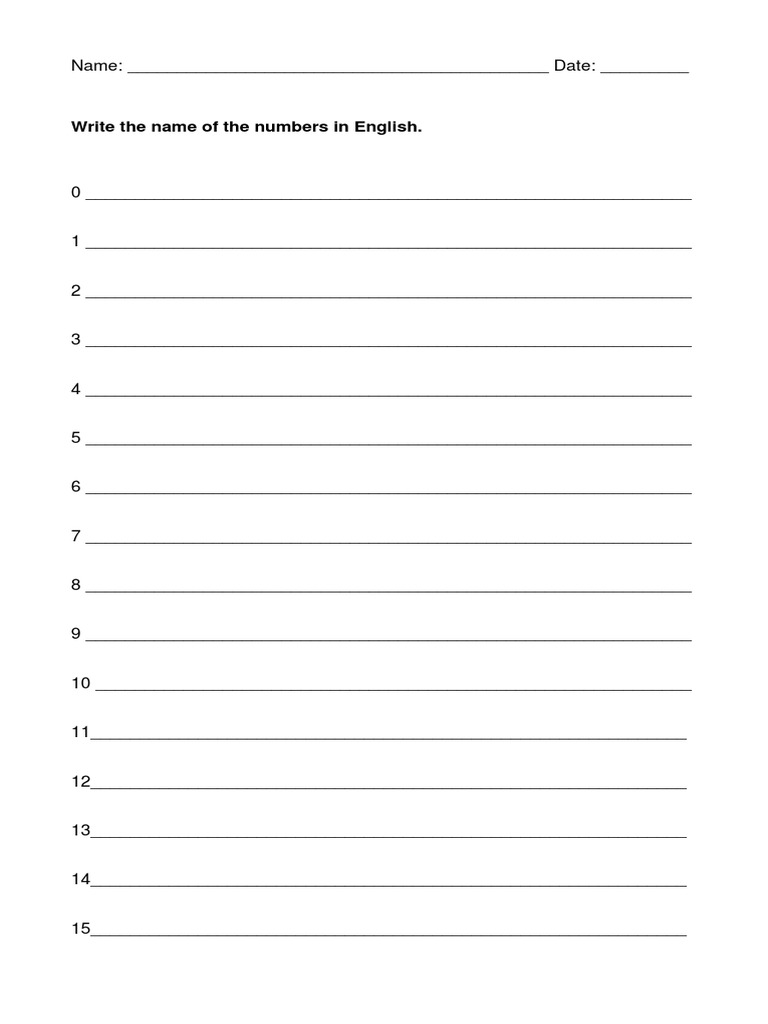 Write The Name of The Numbers in English | PDF