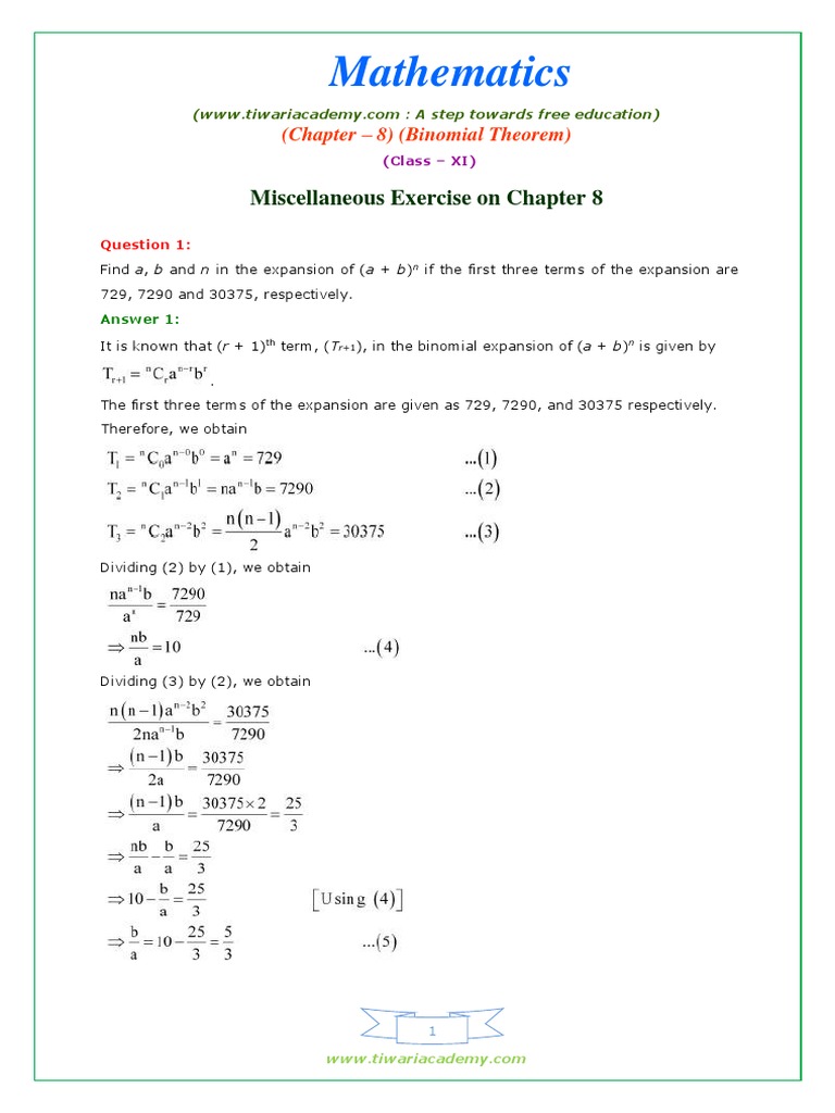 11 Maths NcertSolutions Chapter 8 Miscellaneous | PDF | Factorization ...