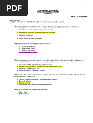 Cash and Cash Equi Theories and Problems