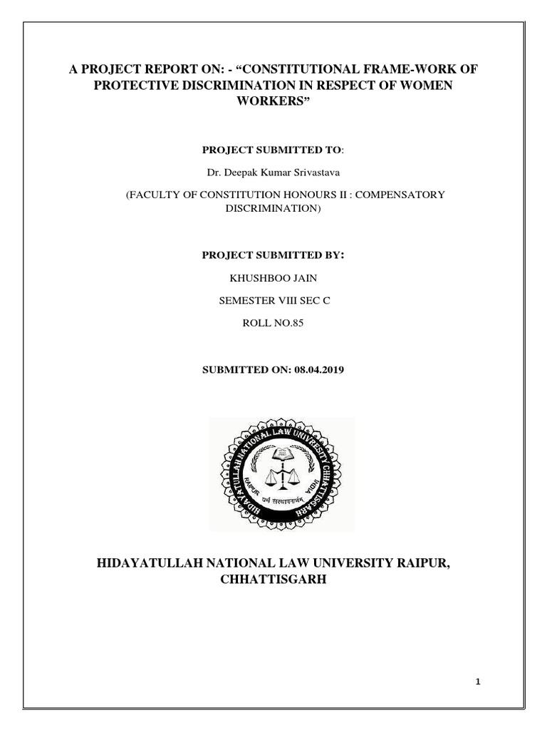 A Project Report On "Constitutional FrameWork of Protective Discrimination in Respect of