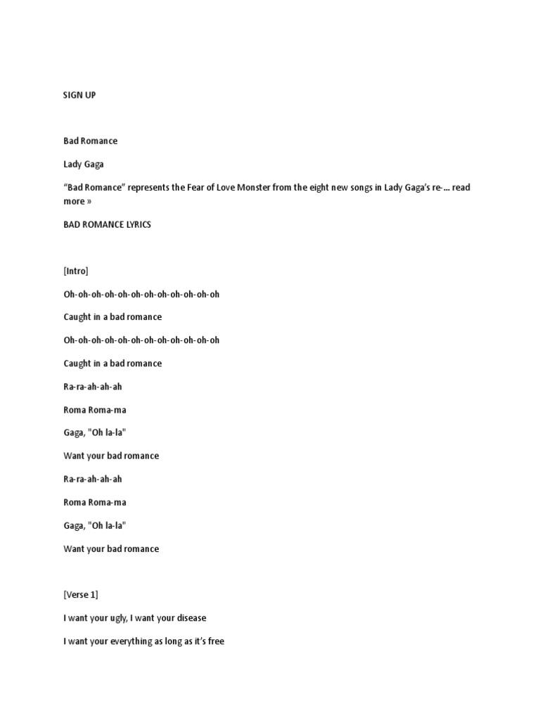 Bad Romance Pdf Song Structure American Musicians