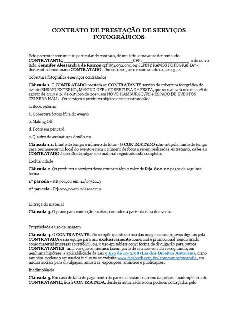 Modelo de Contrato para Fotografia de 15 Anos | PDF | Business