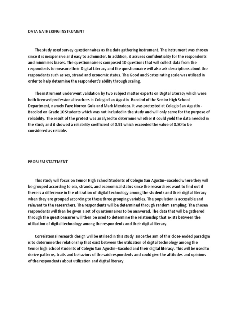 Survey Instrument for Digital Literacy Study | PDF | Questionnaire ...