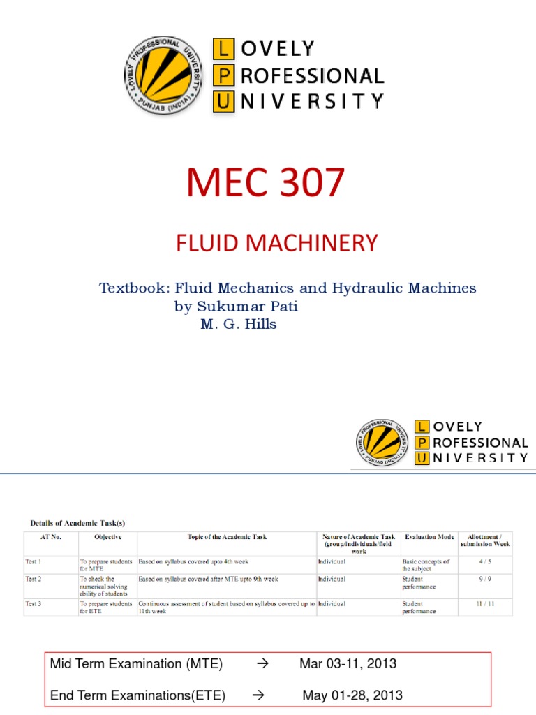 Fluid Machinery Textbook Fluid Mechanics and Hydraulic Machines by