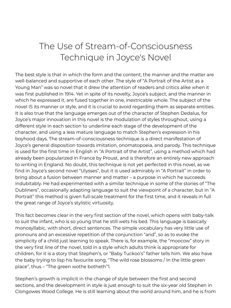The use of stream of consciousness technique in joyce s novel pdf