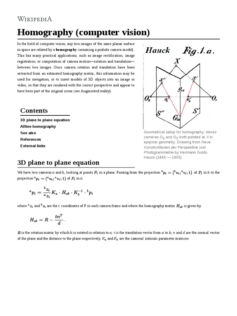 Homography Vision) PDF Plane (Geometry) Computer Vision