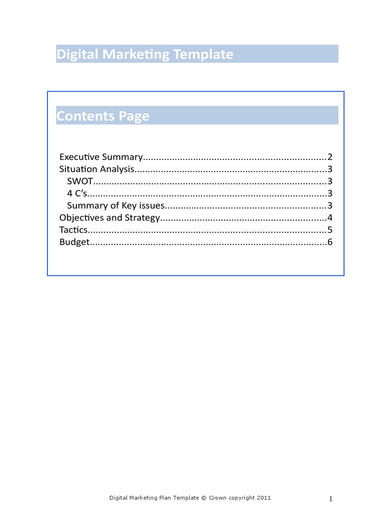 Digital Marketing Plan Template 0 Pdf Digital Marketing Swot Analysis