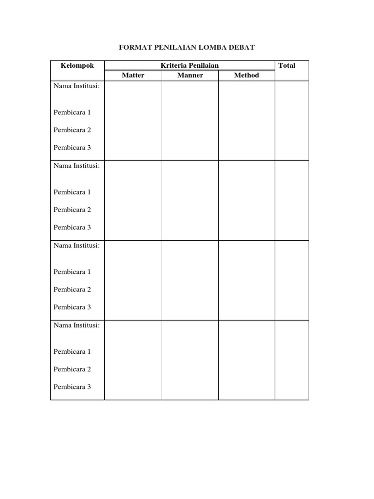 Format Penilaian Lomba Debat Pdf