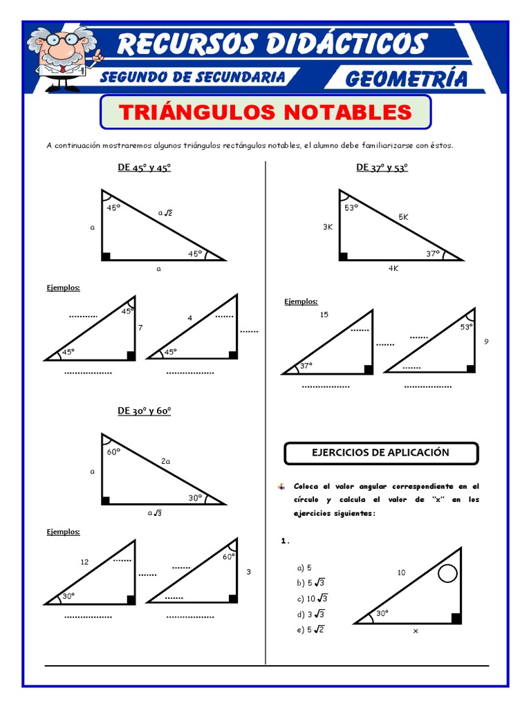 Ejercicios de Triangulos Notables para Segundo de Secundaria | PDF ...