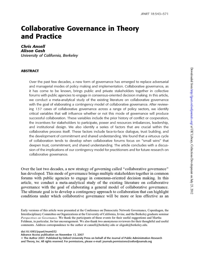 Collaborative Governance Theory PDF | PDF | Governance | Public Sphere
