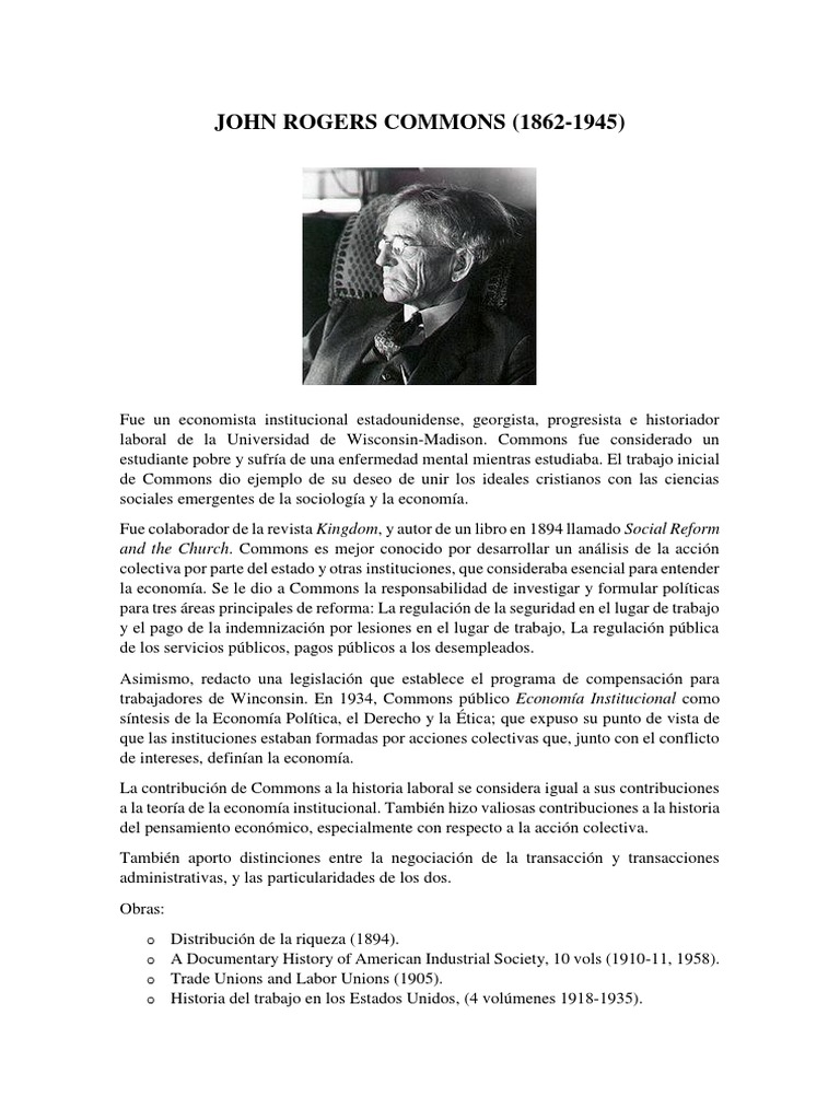 Aportaciones de John R. Commons a la economía | PDF | Ciencias sociales