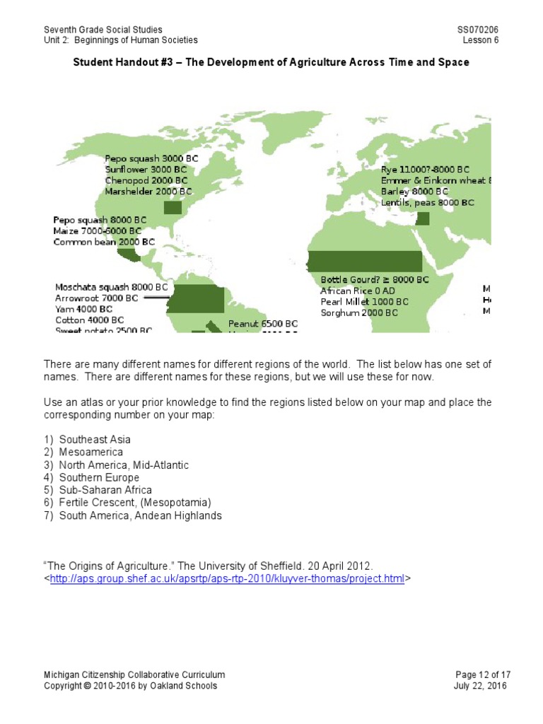 Lesson 6 - Development of Agriculture Across Time and Space | PDF ...