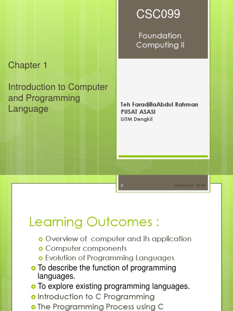 Chapter 1 - Intro To Programming Language 20182019 | PDF | Computer ...