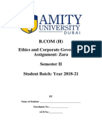 Ethics and Corporate Governance Assignment: Zara Semester II Student Batch: Year 2018-21