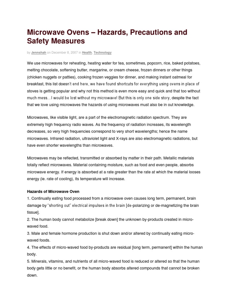 Microwave Ovens Hazards, Precautions and Safety Measures Jennshah