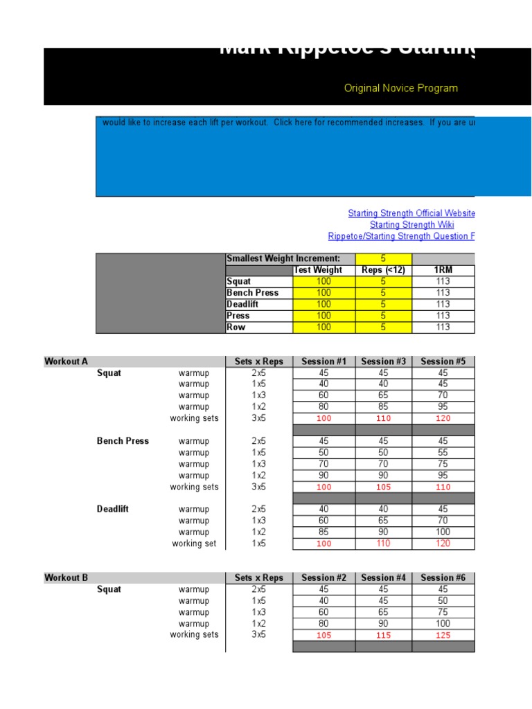 Starting Strength Logbook Calculator PDF Physical Exercise Hobbies