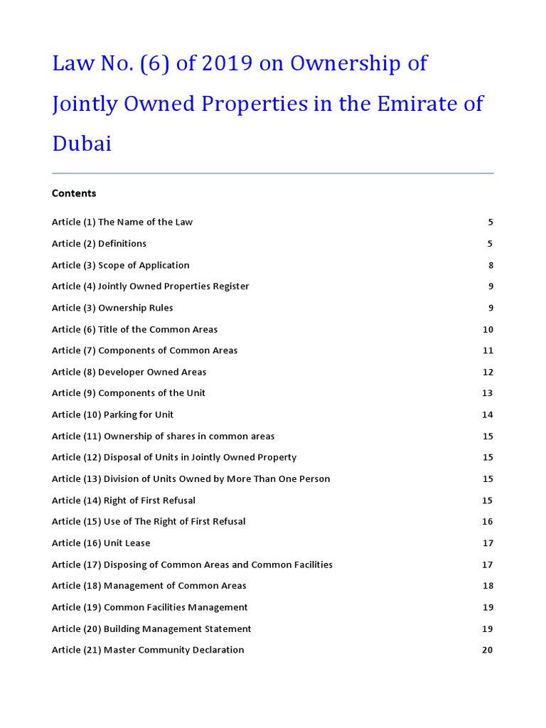 Law No 6 of 2019 Concerning Jointly Owned Property PDF Ownership