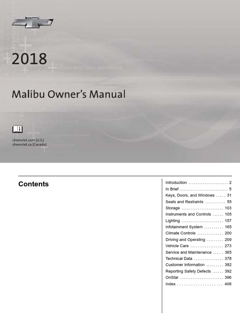 2018 Chevrolet Malibu Owners Manual, PDF, Headlamp
